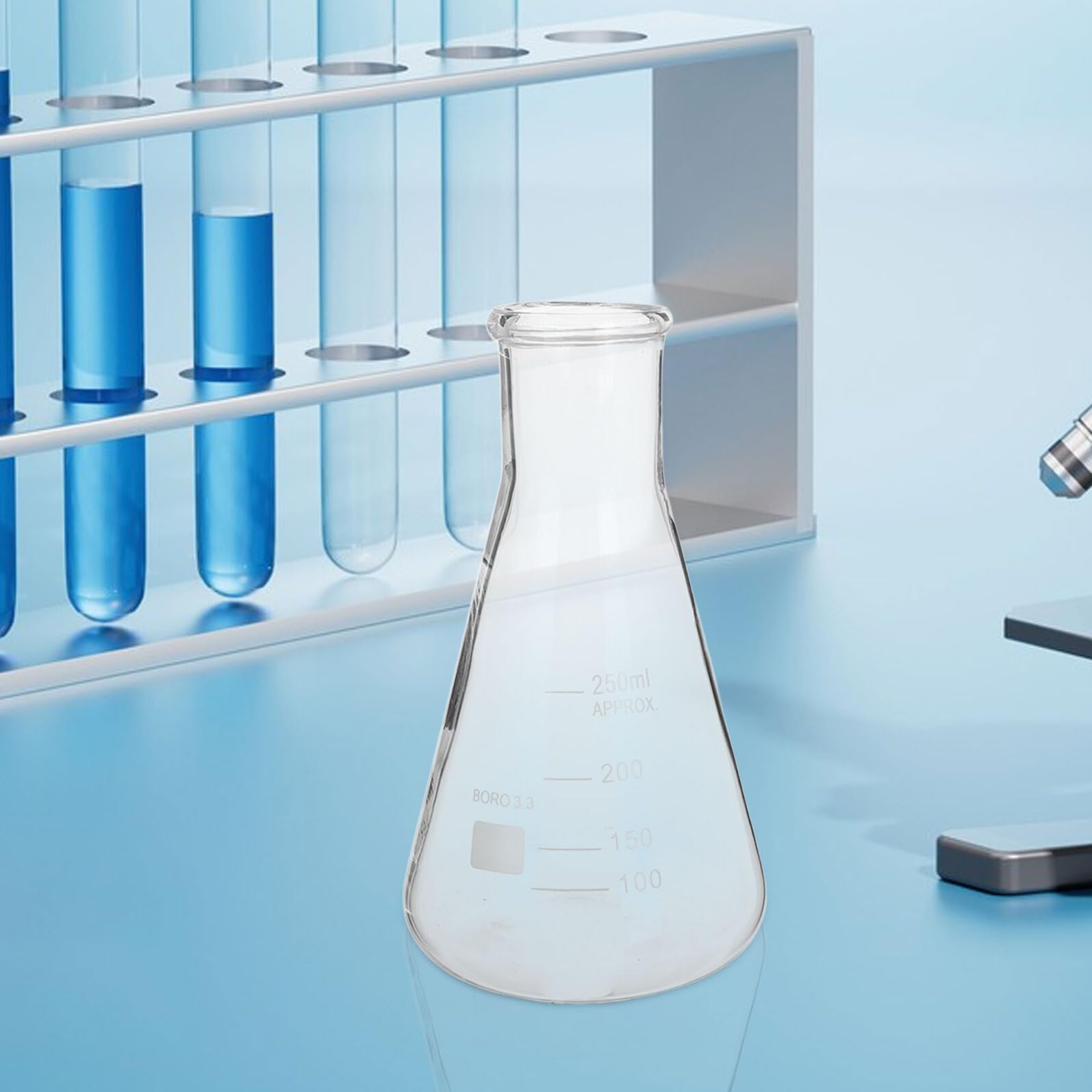 Juego de 5 Matraces Resistente al Calor de Vidrio de Borosilicato Erlenmeyer Cónicos Capacidades 50 Ml, 150 Ml, 250 Ml, 500 Ml y 1 Litro, Cristalería de Fondo Plano