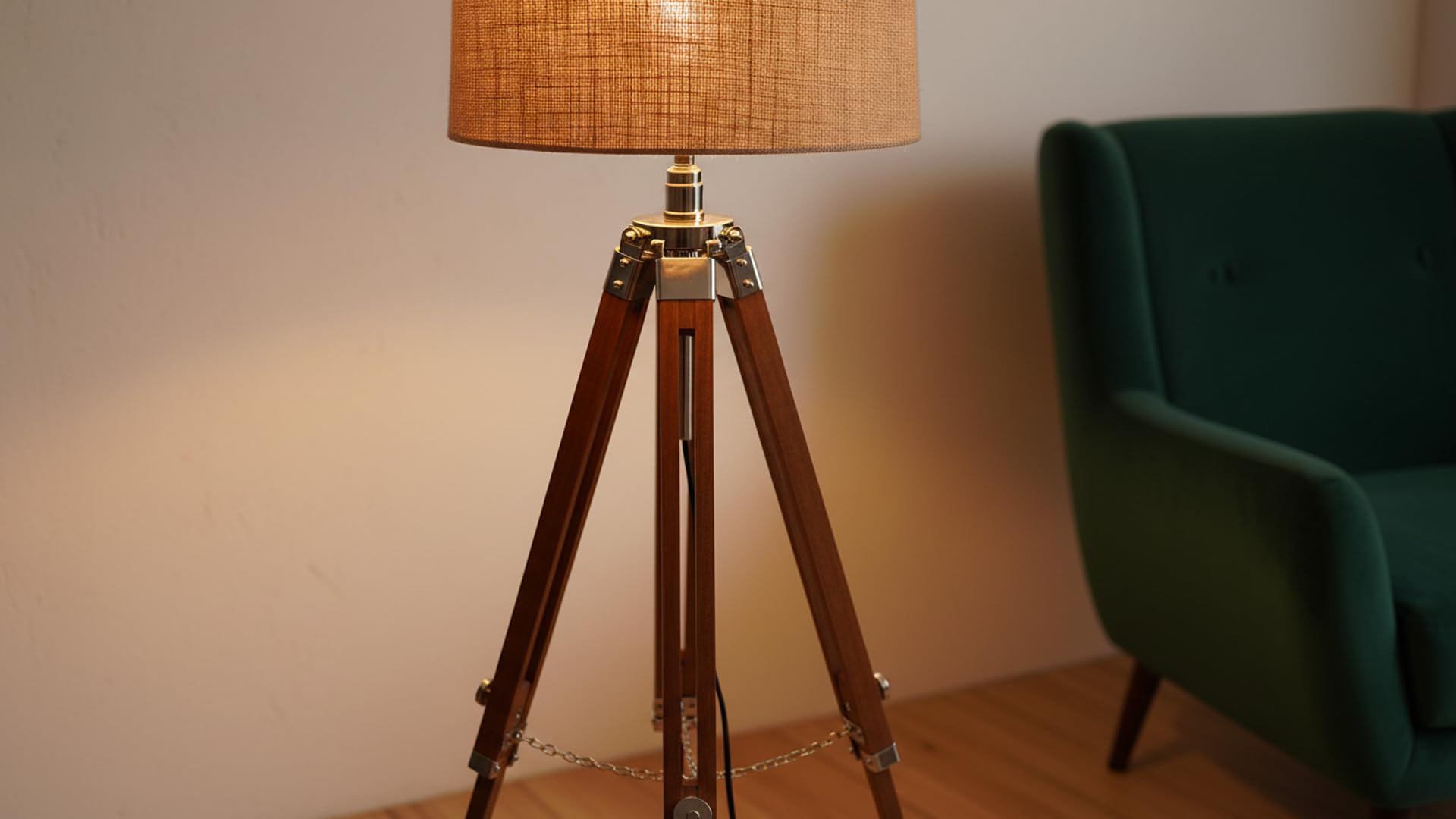 Lámpara de pie de madera con acabado natural, altura ajustable, trípode para decoración del hogar (sin sombra)