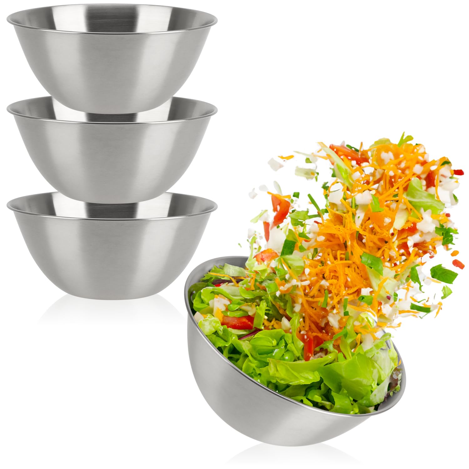 THETHO 3 PCS Ciotole Durevole da Cucina in Acciaio Inox 20-22-24cm Insalatiera in Acciaio Inossidabile da Cucina Ciotola Cottura Impilabile per Cucina, Campeggio All'aperto, Picnic, Grigliate