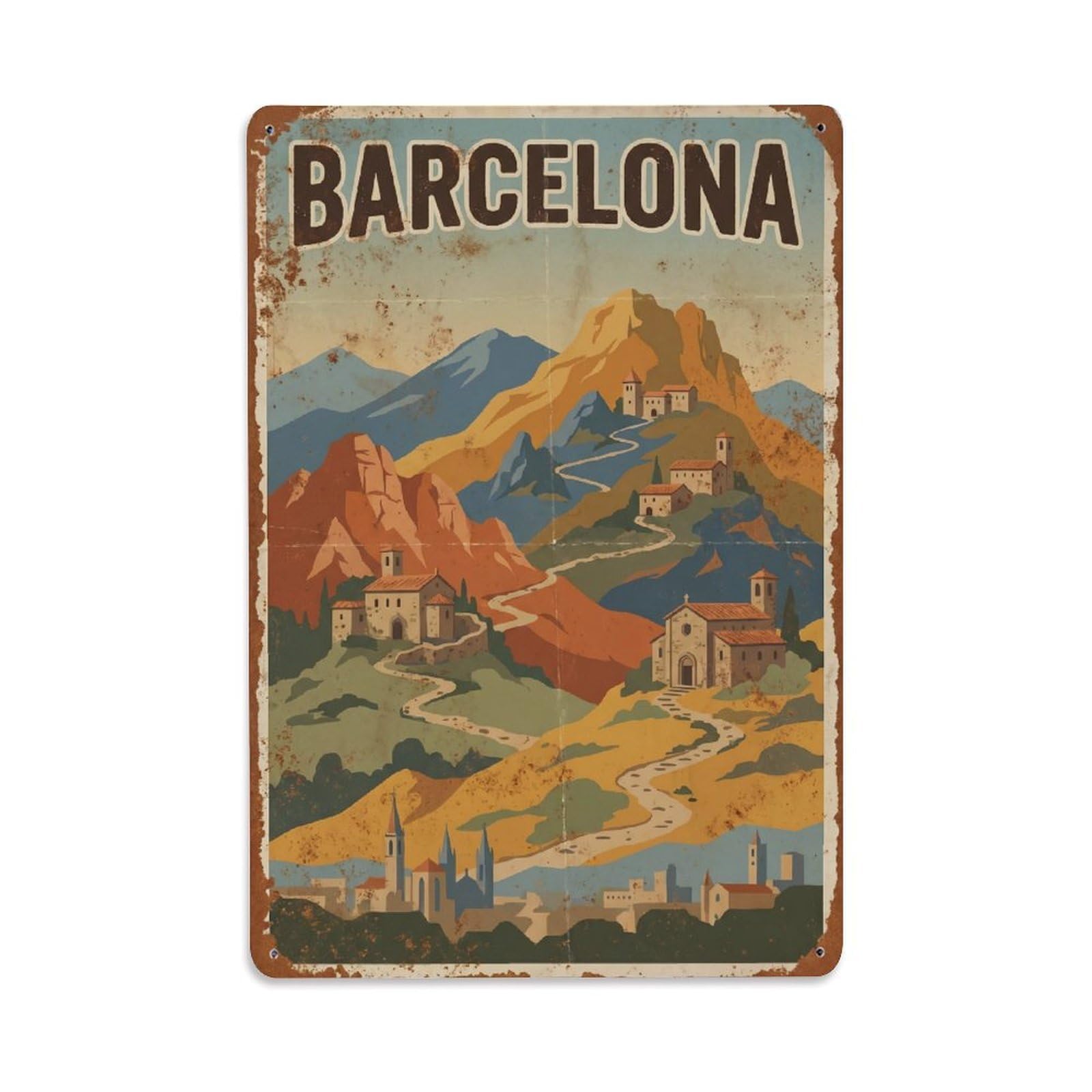 Vintage Travel Sanctuaries Spain Mountain Metal Tin Sign