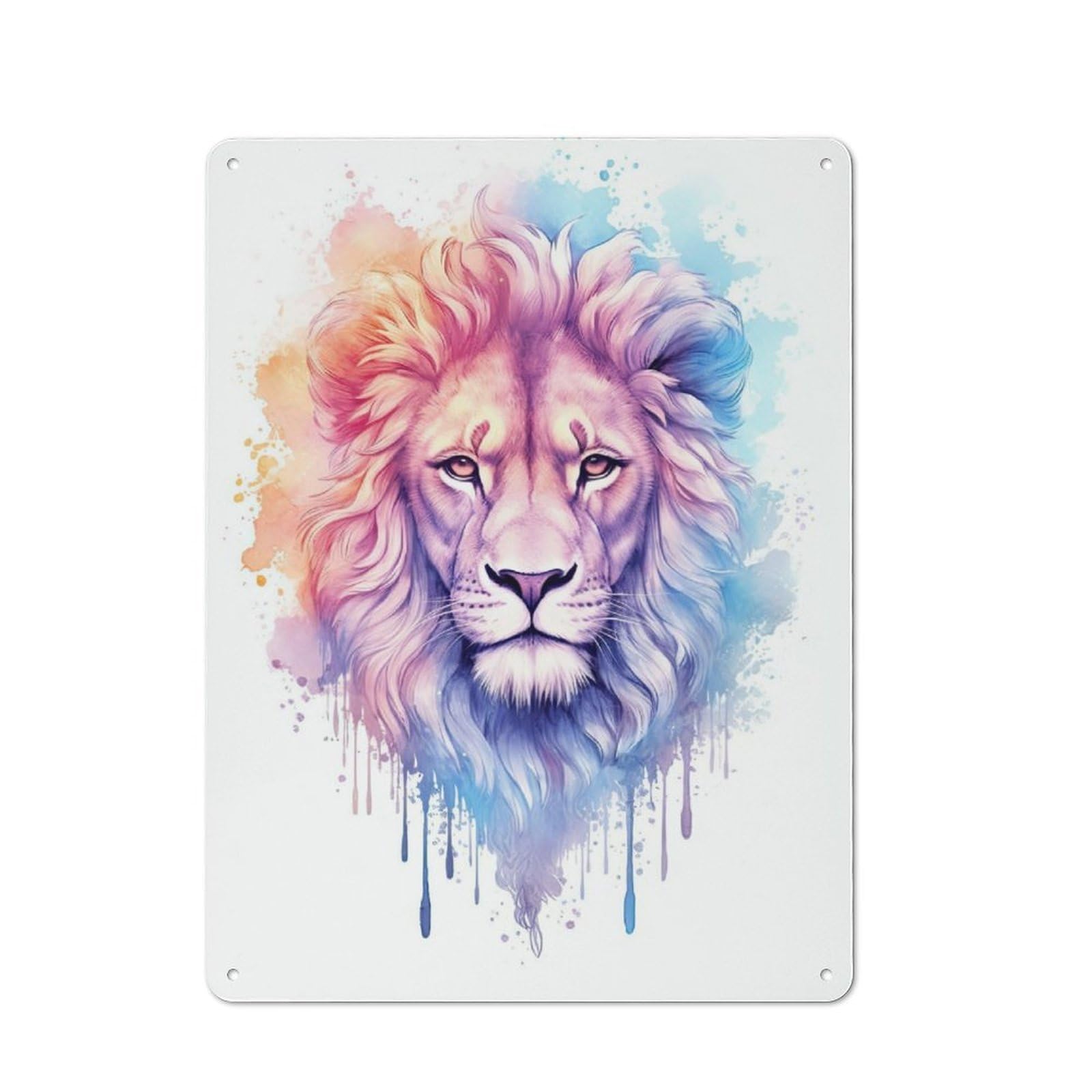 Junmoney Watercolor Lion Painting Cottage Style Metal Wall Decor 40X30cm, Farmhouse Metal Sign For Kitchen, Cottage, Porch Or Garden Room
