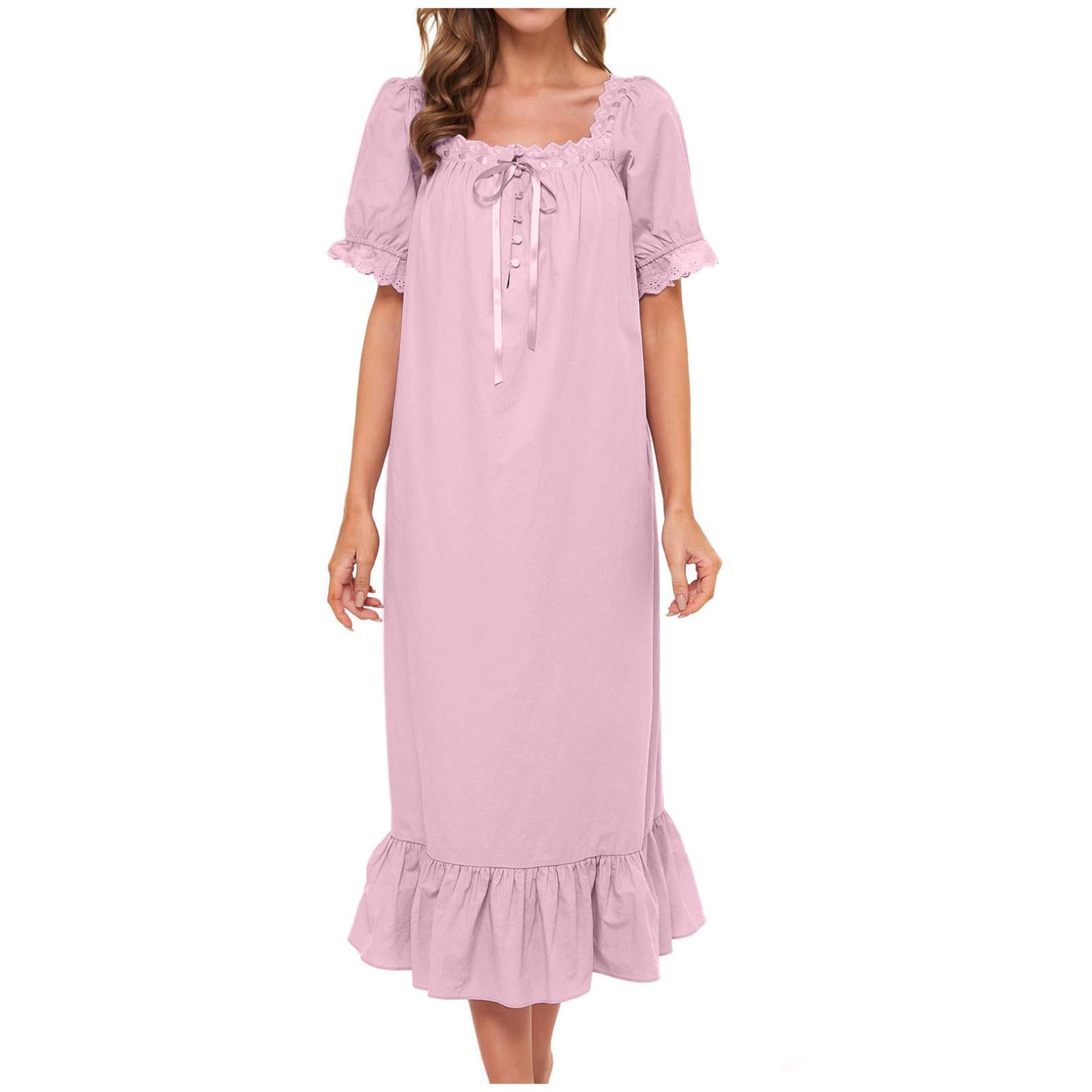 WWricotta Camisón de Mujer de algodón, Ropa de Dormir Larga, Manga Corta, Vintage Camisola Playa Mujer Talla Grande