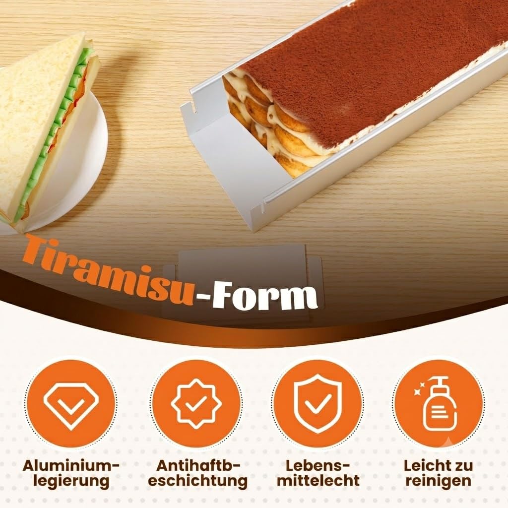 Forma de tiramisú rectangular ajustable con pala para tartas | Marco de aleación de aluminio antiadherente para hornear. Molde ideal para mousse y postres. Fácil de limpiar.
