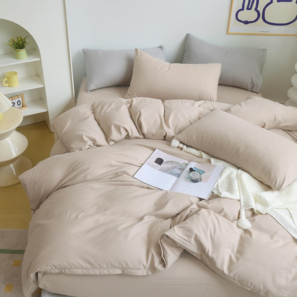 Sets de housses de couettes beige 220x240 cm avec taies d'oreiller 65x65