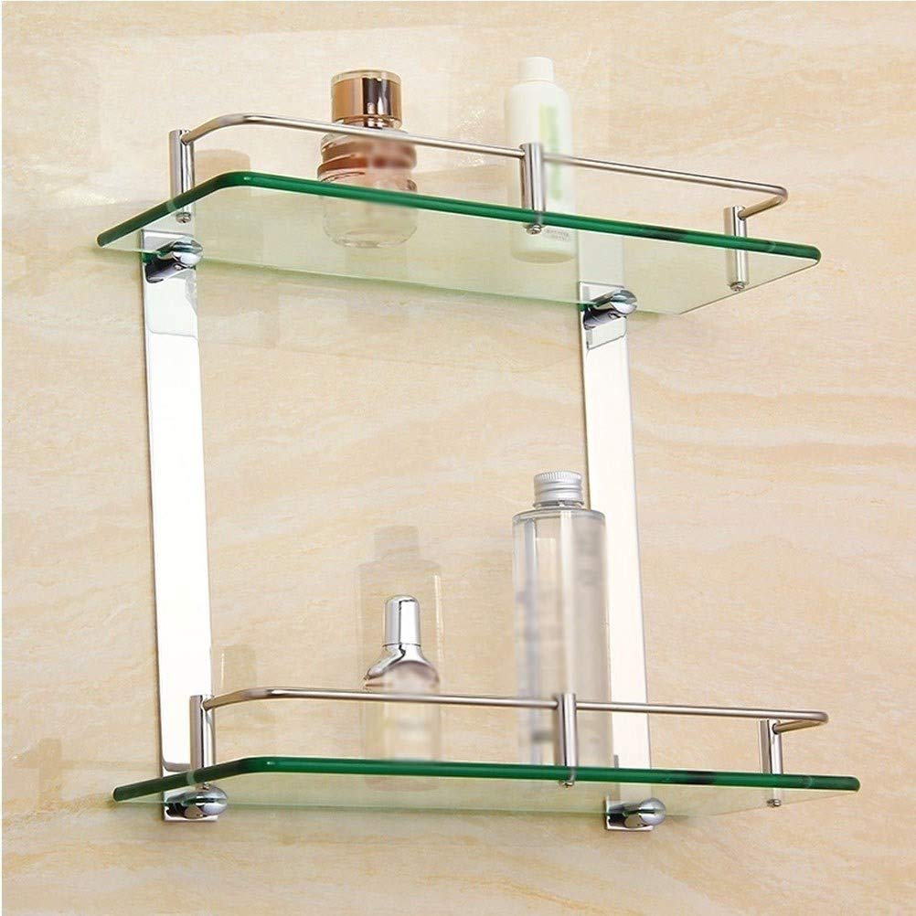 Mensole da bagno in vetro temperato con binario, 400 mm, in acciaio inox, installazione senza punzonatura, soluzione salvaspazio per bagni moderni