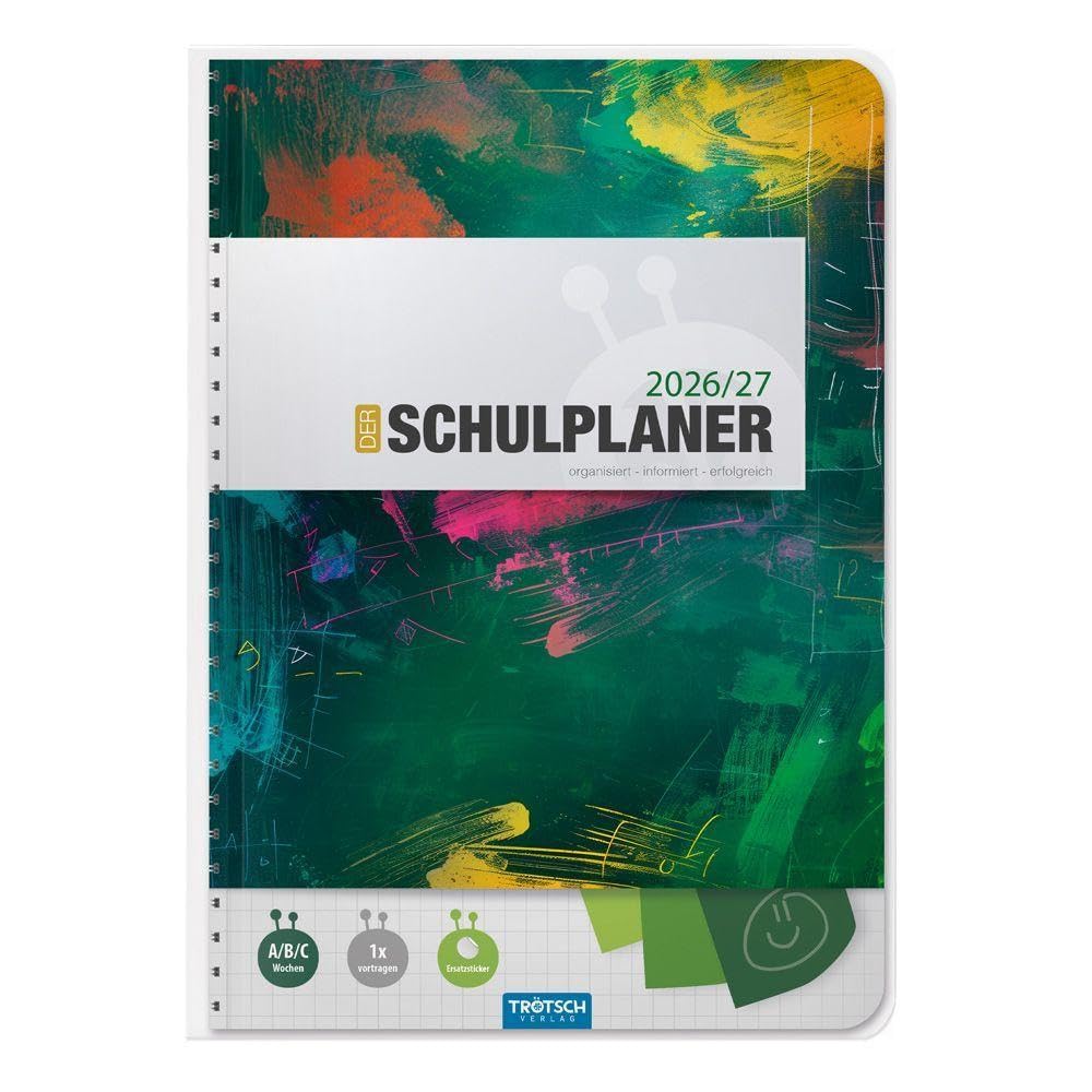 TRÖTSCH Schulplaner Grün 26/27 DIN A5 Format mit Spiralbindung: Planer Schülerkalender Hausaufgabenheft Timer