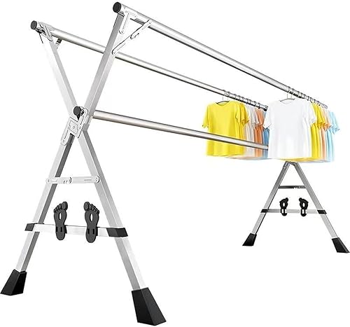 Tendedero de ropa de 63 pulgadas, de acero inoxidable, con ruedas, plegable, para uso en interiores y exteriores, terraza, sótano, lavadero (94