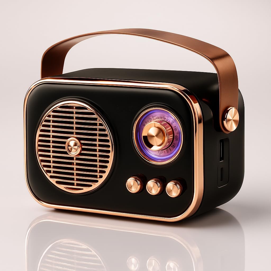 Vintage Bluetooth Wireless Speaker | 10W RMS Loud Sound | Retro Design with Type-C Charging, 8H Battery Backup, USB & AUX Input, Portable Home & Outdoor Speaker (Black)-picture-17