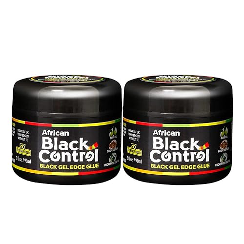 African Black Control - Pegamento de borde de gel negro 5X Extreme Hold 3 onzas líquidas paquete de 2
