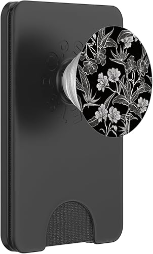 Miniatura 7 de PopSockets intercambiables PopGrip de flores florales, color negro y blanco