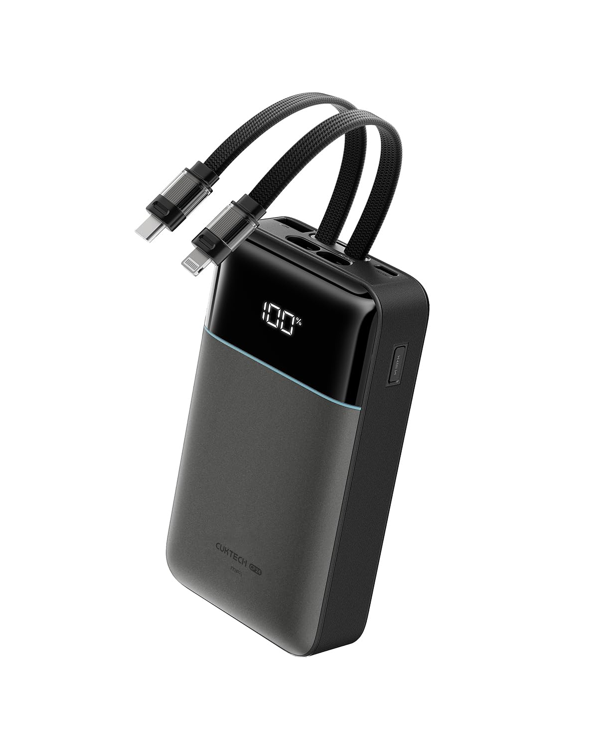 CUKTECH Power Bank 20000mAh Batería Externa con Cables USB-C y Lightning MFi Integrados,Cargador Portátil con Carga Rápida 40W,con 4 Puertos para iPhone 17/16/15/14/13/12 Pro Max，iPad，Samsung Galaxy