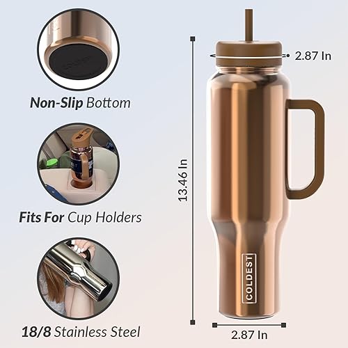 Miniatura 4 de Coldest - Vaso con asa y tapa con pajilla, 3 tapas aisladas, reutilizable, de acero inoxidable, taza de viaje, regalos para mujeres, él y ella,