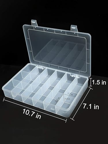 Miniatura 2 de Paquete de 2 cajas organizadoras de plástico transparente de 18 rejillas con divisores (2 unidades, 18 rejillas no ajustables)