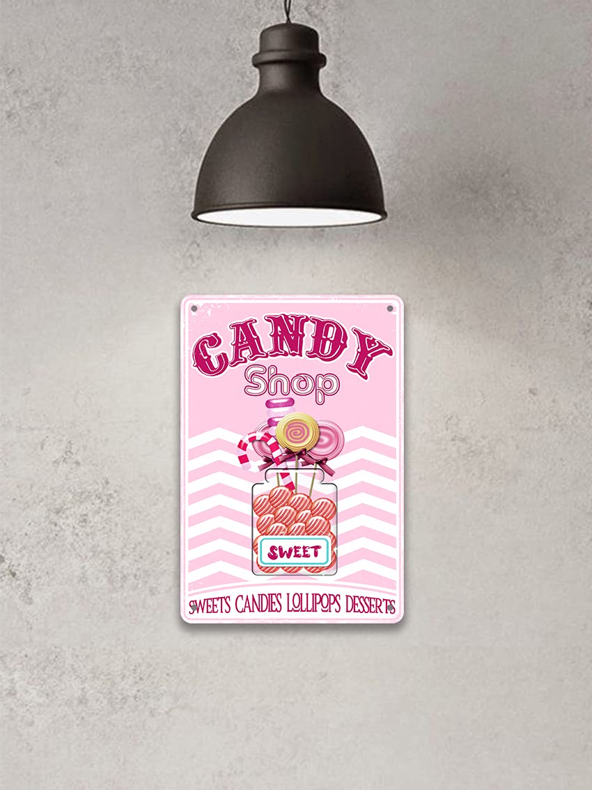 Targa In Metallo Vintage 'Candy Shop' Per Parete, Senza Cornice. Decorazione Retrò Per Bar, Cucina O Stanza A Tema. Stile Nostalgico Americano.
