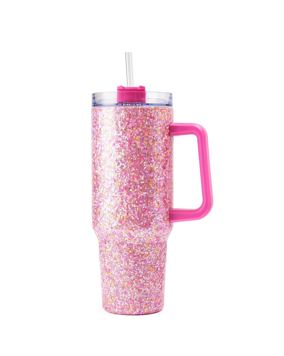 Packed PartyHot Pink Stainless Steel Insulated 40 oz Oversized Tumbler With Handle, Straw, Lid for Water or Iced Tea (Pink Glitter)