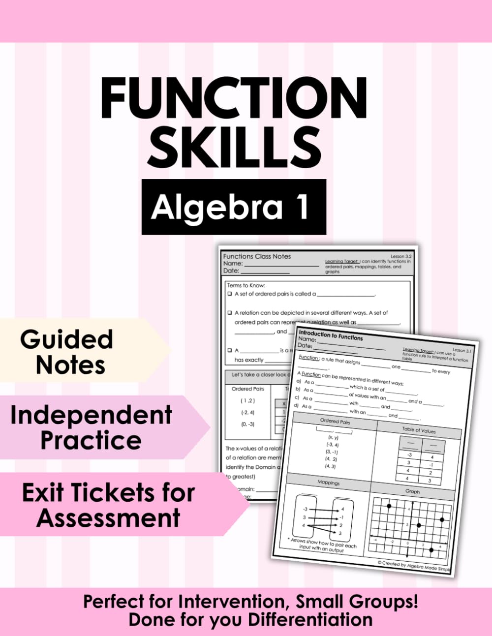 Algebra 1 Functions Workbook | Graphs, Tables, Linear vs Exponential Functions | Guided Notes, Practice & Exit Tickets | Algebra Curriculum, Intervention, Homeschool Math (Algebra 1 Math Club)