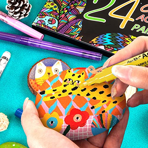 24 Colors Acrylic Paint Pens, Paint Markers for Rock Painting, Fine Point Acrylic Pens Art Supplies for Canvas, Ceramic, Wood, Stone, Glass, DIY Craft - Thumbnail 4