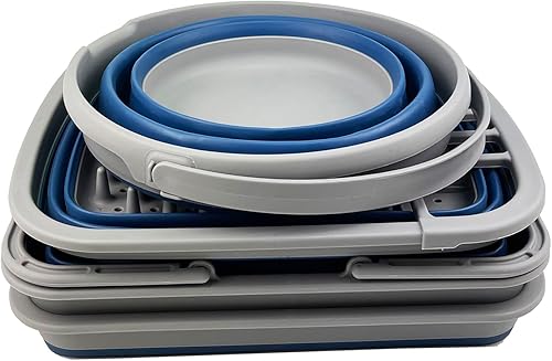 Miniatura 2 de SAMMART Juego de lavado de plástico plegable con cubo, escurridor de platos, tina de platos y cesta para la ropa sucia con asa, ahorro de espacio,