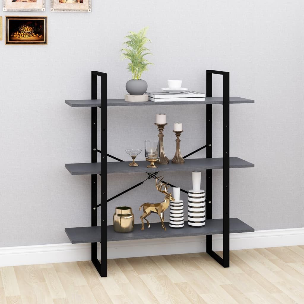 Estantería de salón en pino macizo gris para organizar libros y decoración