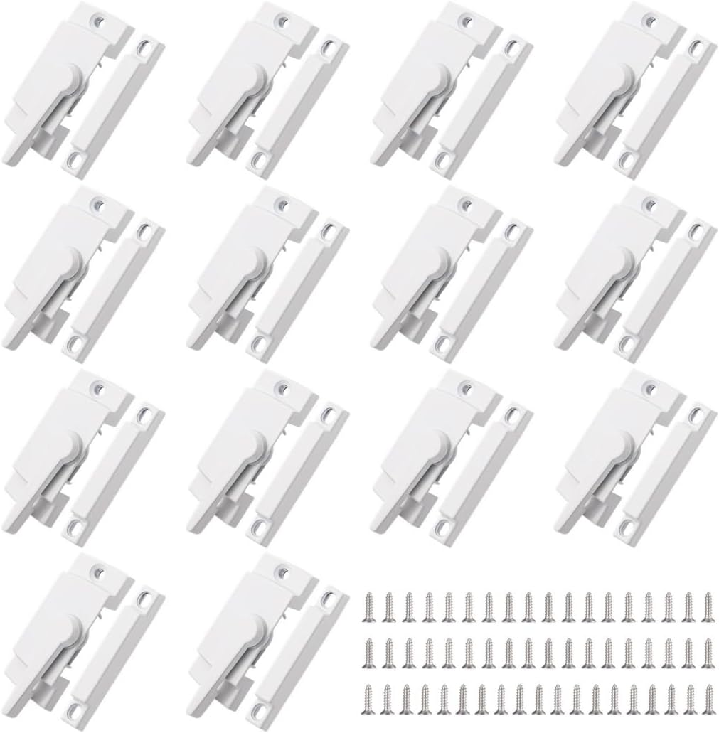 Sliding Window Locks 14 Pack with Screws, White Zinc Alloy Sash Latches for Horizontal & Vertical Frame Security, Window Safety Hardware