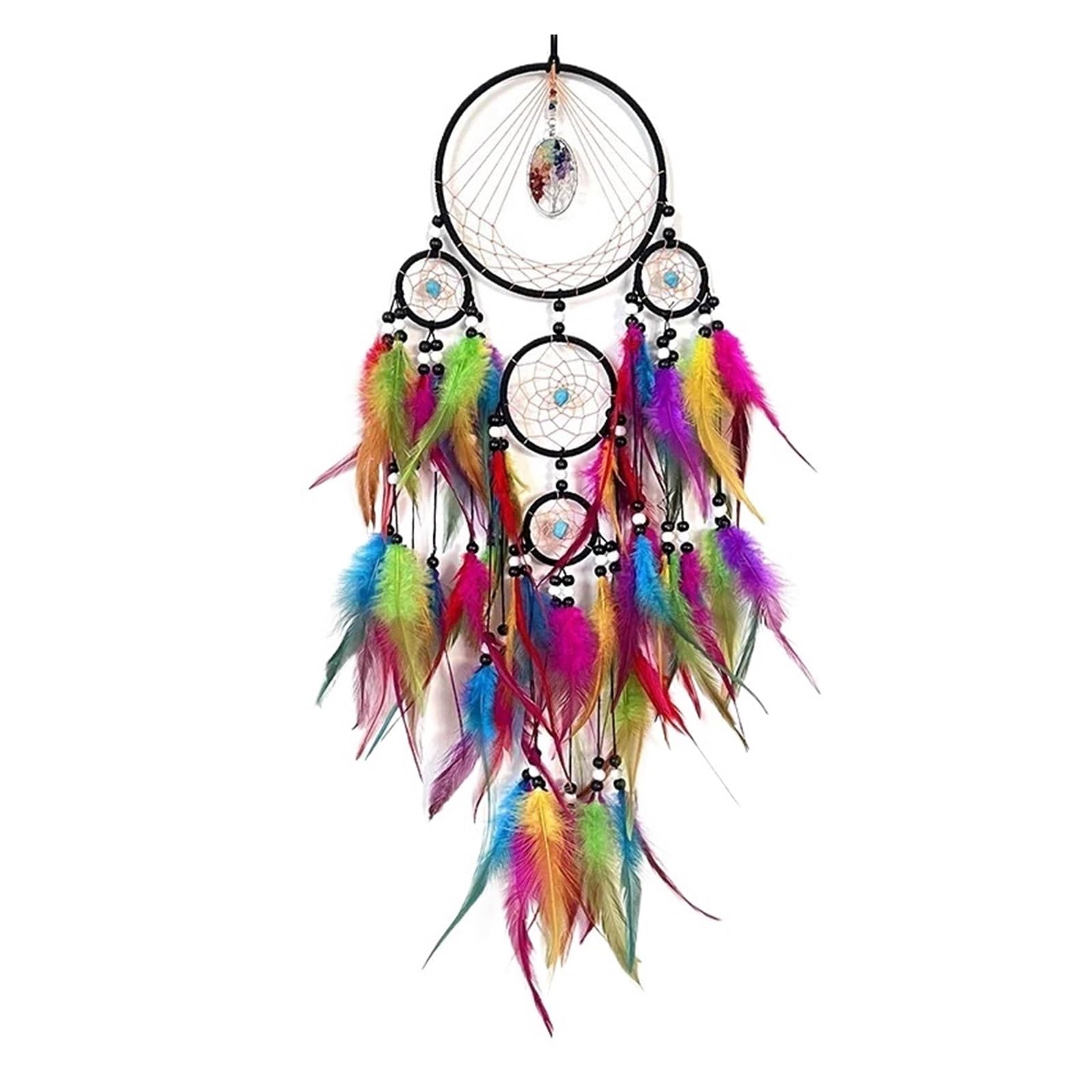 Dream Catcher Dream catchers Retro 5 Ring Catchers Home Decoration Natural Dreamcatcher Wall Hanging(A04)
