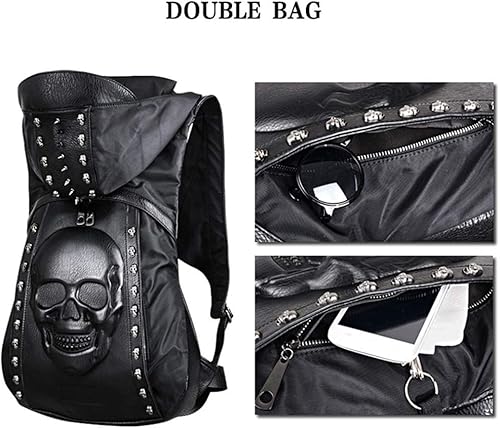 Miniatura 4 de Cráneo Mochila Rivet Punk Mochila Negro Metal 3D Mochilas Estéreo, Negro -, X-Grande, Rock