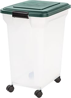 IRIS USA Remington WeatherPro Airtight Dog Food Storage Container, Up to 42 lbs, Attachable Wheels, For Dog Cat Bird and Other Pet Food Storage Bin, Keep Fresh, Translucent Body, Green