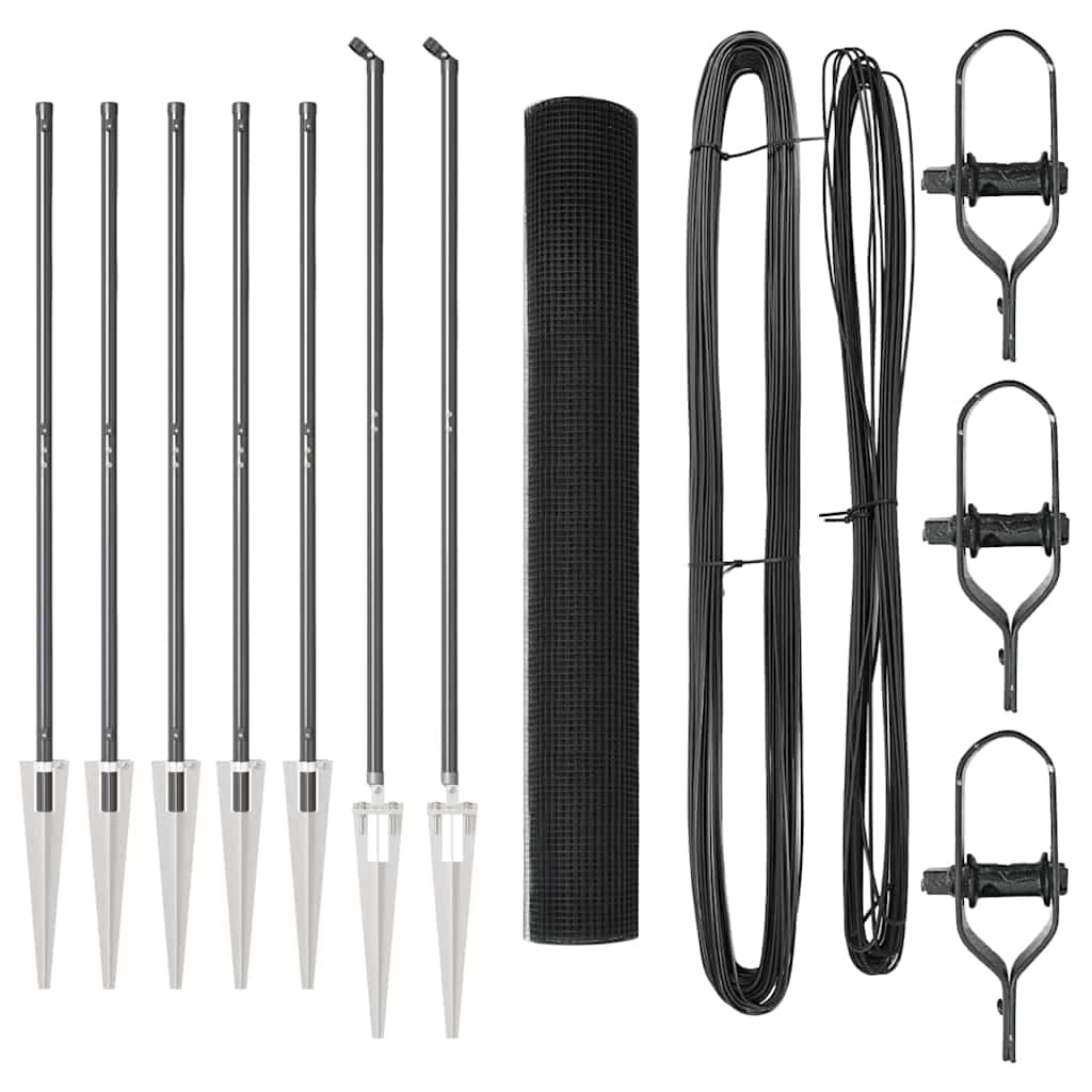 Outdoor Fence Post Grey 10 x 1.4 m Steel PVC 25 x 25 mm Mesh Weather Resistant Garden Enclosure Kit with 14 Spike Posts