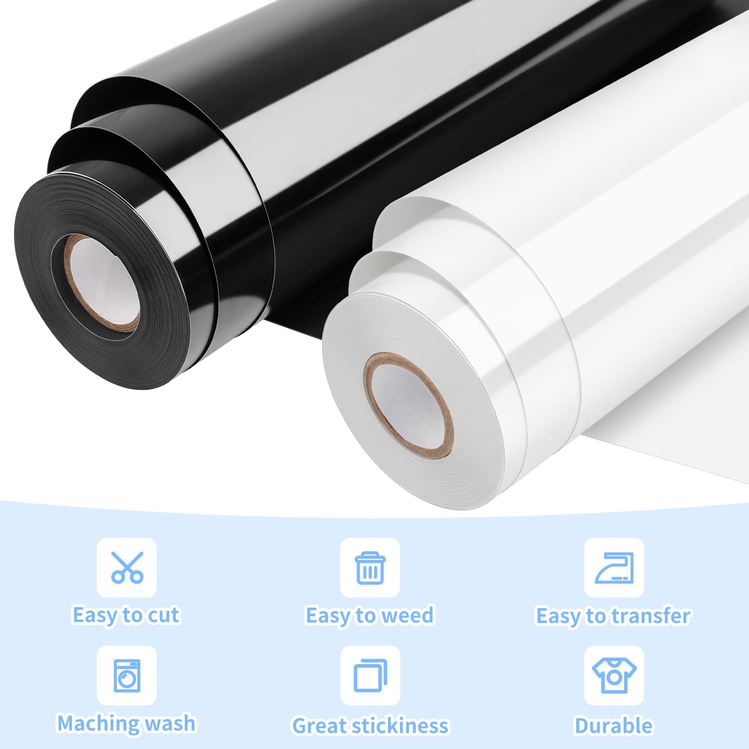 VinylRus Winyl termotransferowy - 30 cm x 10,7 m czarno-biała rolka winylowa do naprasowania na koszule, winyl HTV dla Silhouette Cameo, Cricut, łatwa do cięcia i wypiekania