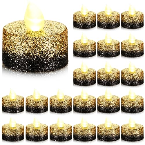 Bougies chauffe-plat à LED paillettes dorées et noires : lot de 48 bougies sans flamme Retisee