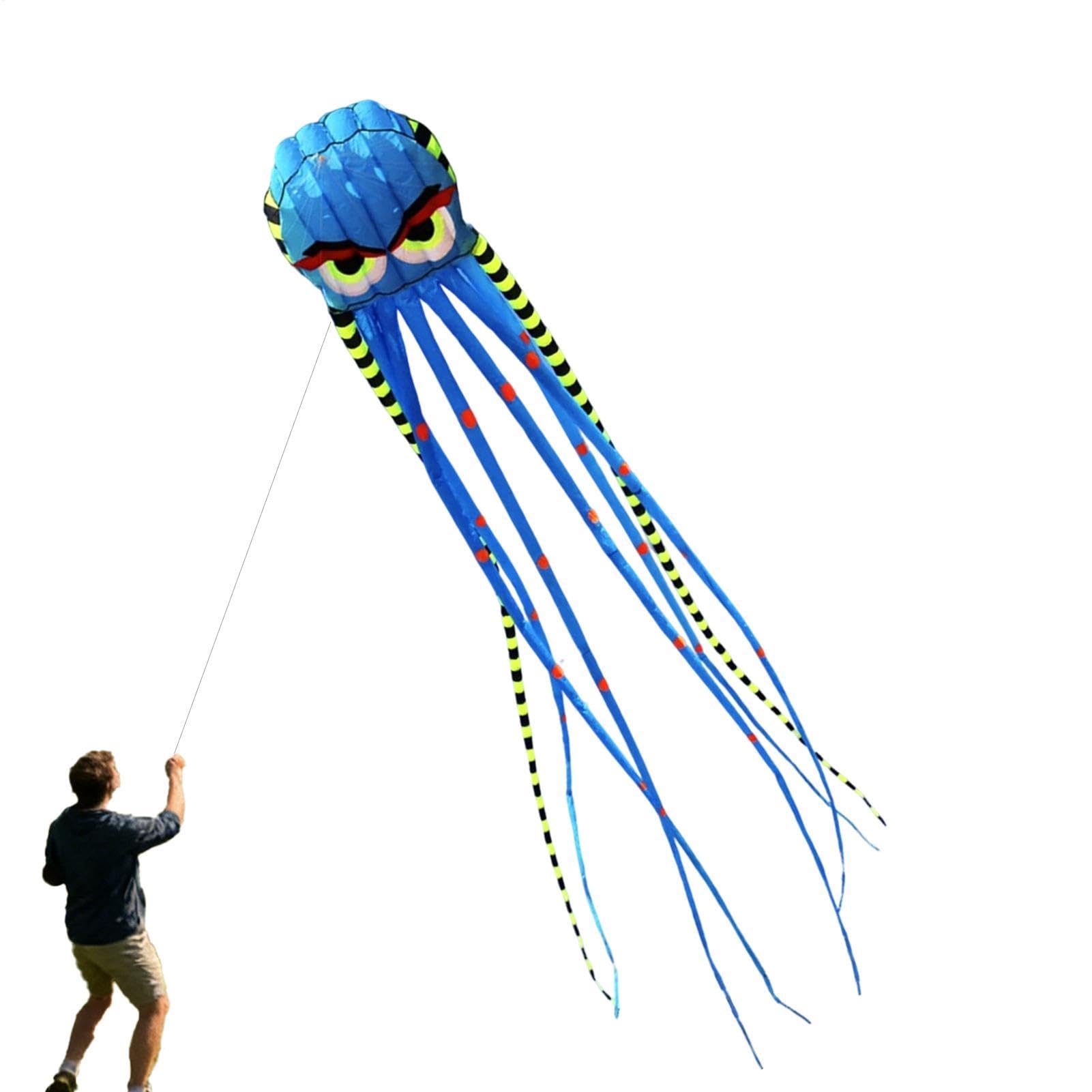 Octopus Kite - Juguetes grandes para moscas para exteriores de 26 pies | Ala gigante de paracaídas 3D sin marco | Mango de cuerda duradero resistente al desgarro | Kit de línea de prisma de acrobacias