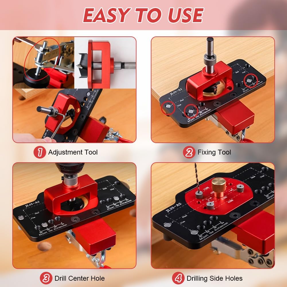 35mm Hinge Jig Concealed Cabinet Hinge Fixture Hole Drilling Locator Tool Set with Bearings for Home and Woodworking