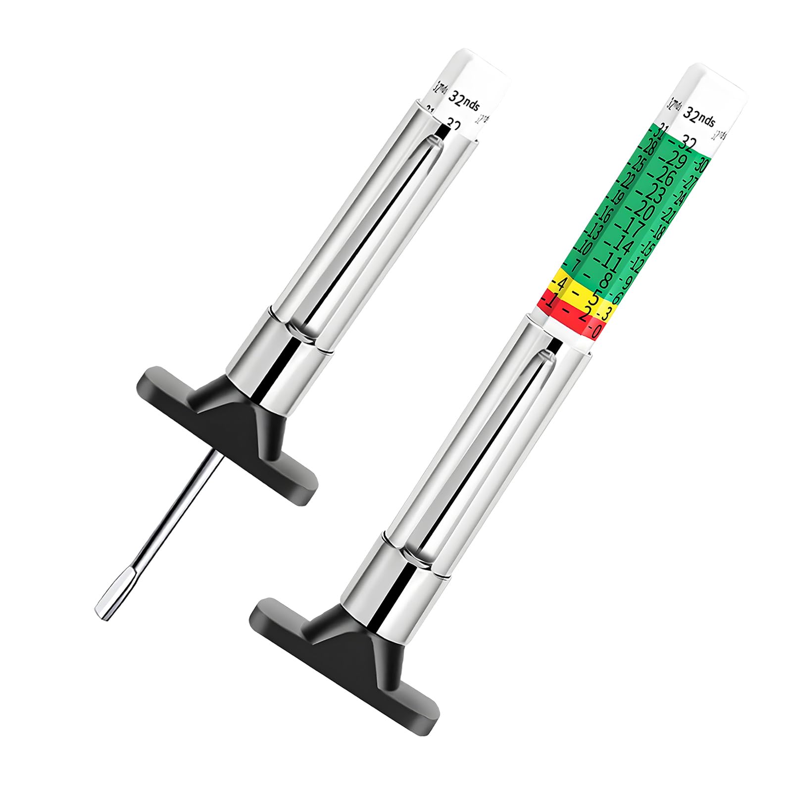 2PCS Car Tire Tread Depth Gauge, 32nds Smart Color Coded Automotive Tire Thread Depth Checker Meter Tool, Professional Tyre Measurement Gauge Tool for Cars Trucks Motorcycles