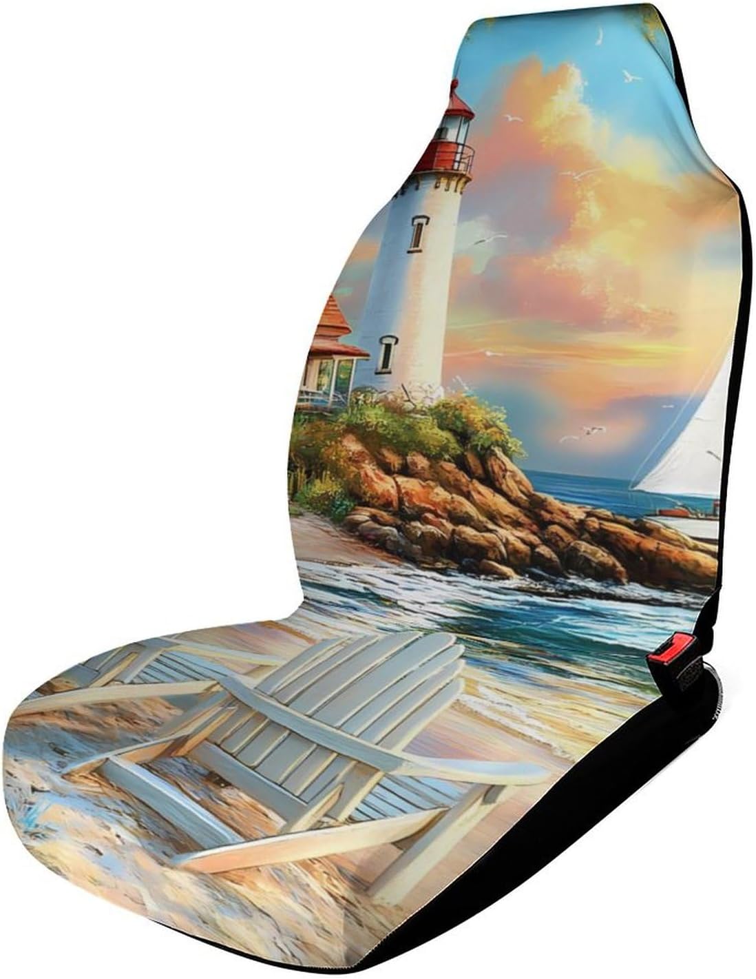 Coastal Lighthouse Seaside Scenery Car Seat Covers Universal Car Front Seats Protector Auto Interior Accessories 1PCS