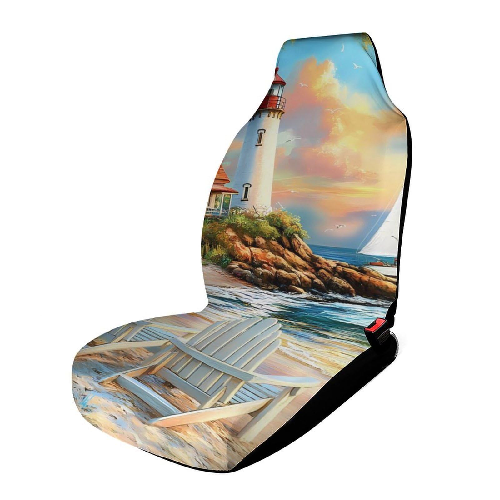 Coastal Lighthouse Seaside Scenery Car Seat Covers Universal Car Front Seats Protector Auto Interior Accessories 1PCS