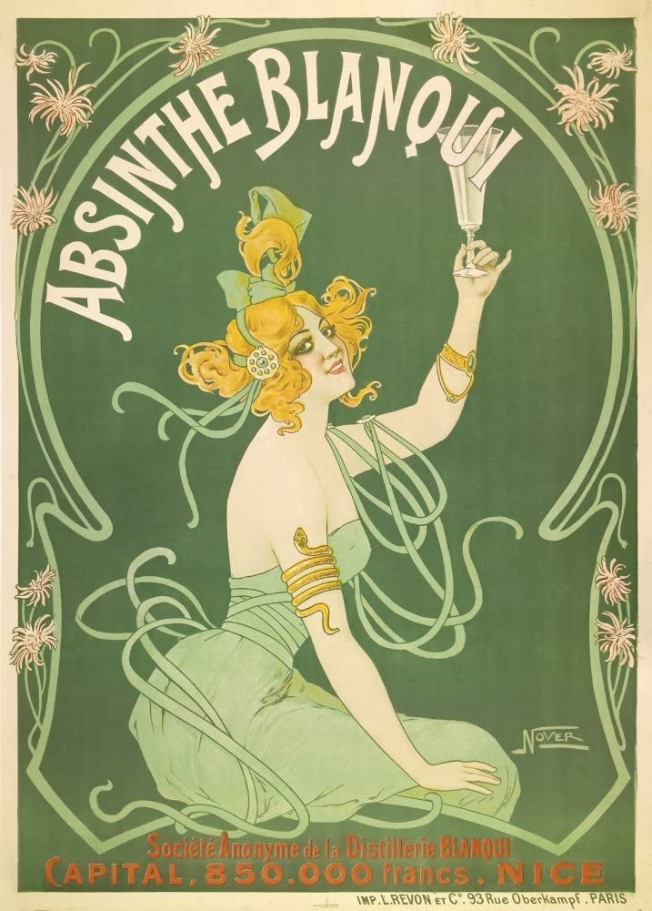 RPW Roystone Print Works Vintage Beers, Wines and Spirits 'Absinthe Blanqui', France, 1900's, A4 A3 Vintage Art Nouveau Poster (A3)