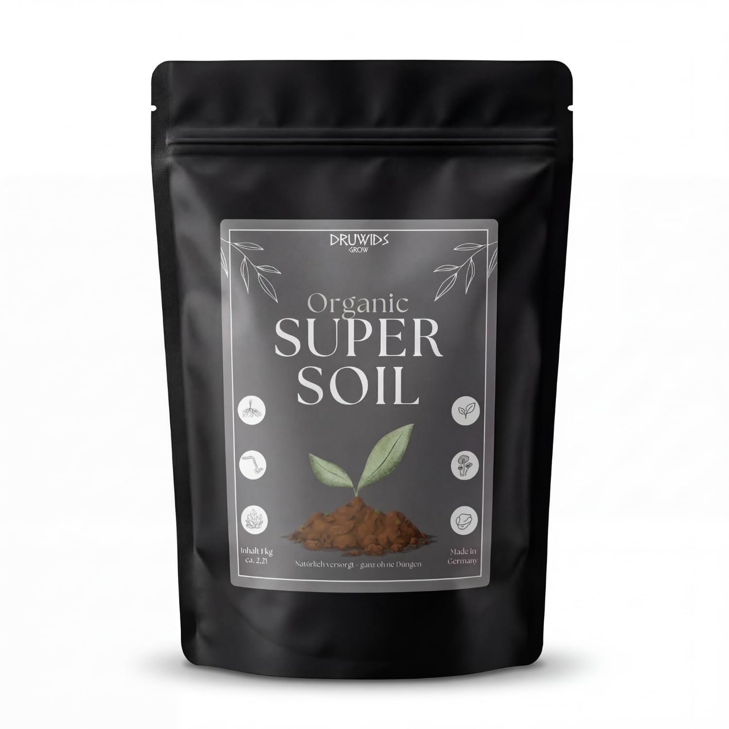 Super Soil Living Grow & Blüte Druwids Erde 1KG Perlit, Wurmhumus, Mykorrhiza NPK Dünger als Anzuchterde oder Dünger für Starkzehrer, Pflanzen und Samen Growerde Zubehör Set mit Wurzelaktivator