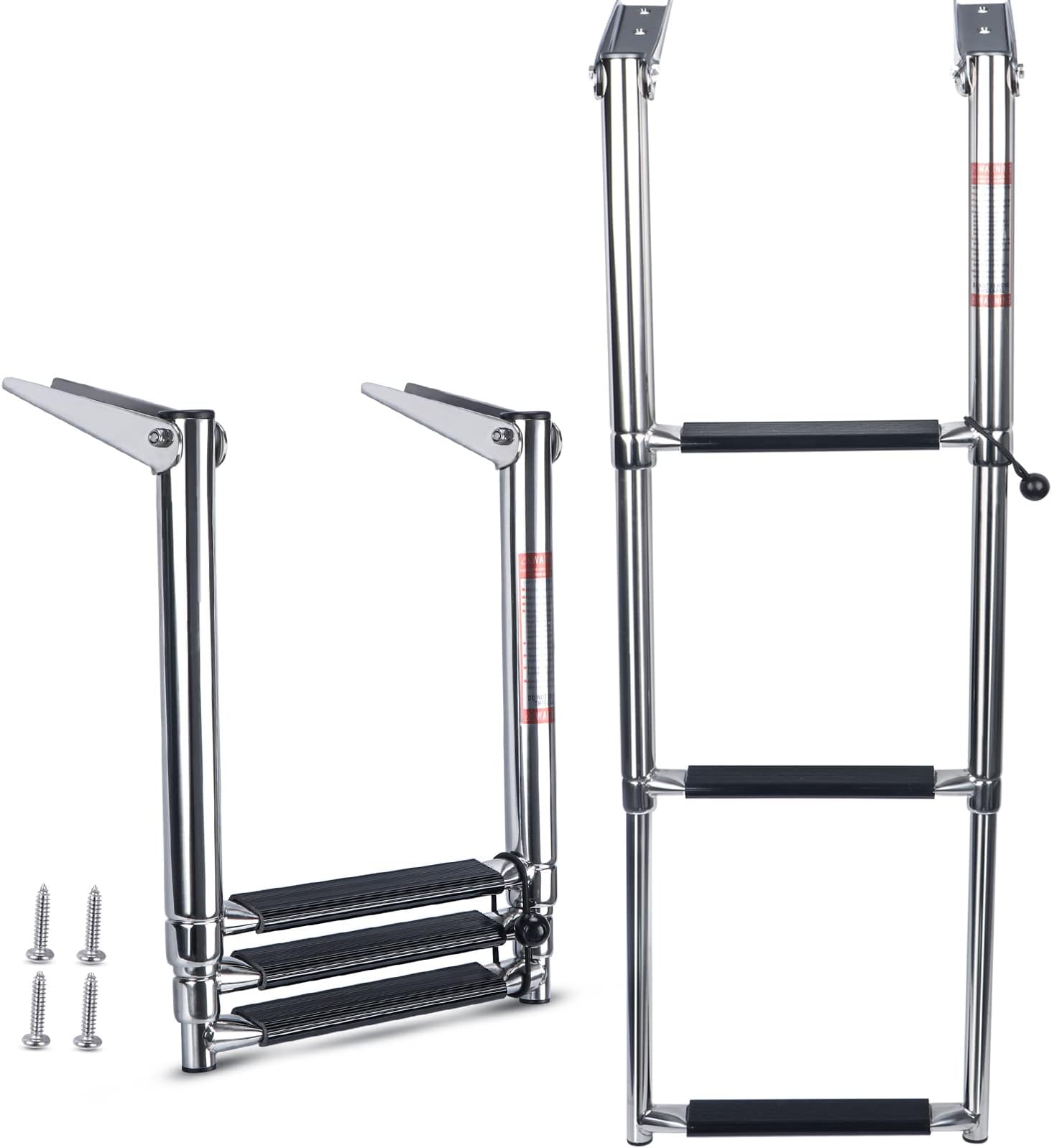 Marinebaby 3 Step Boat Ladder Folding, Stainless Steel Telescoping Swim Ladder for Boat,Pontoon,Yacht,Truck,RV
