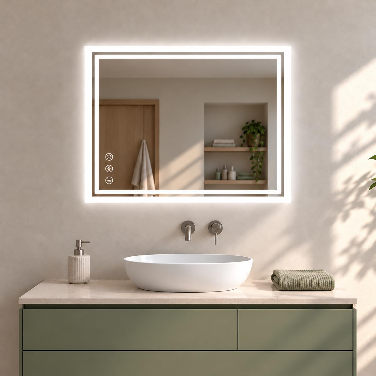 LUVODI LED Badspiegel mit Hintergrundbeleuchtung: 60x80 cm Badezimmerspiegel mit Licht Touch Schalter Beschlagfrei Dimmbar Bad Schminkspiegel