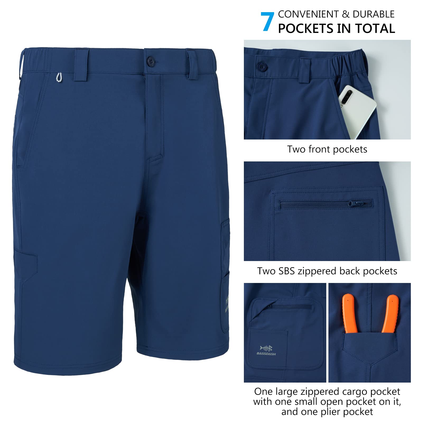 Bassdash FP01M Pantalones Cortos de Pesca para Hombre UPF 50+ Resistente al Agua Secado rápido