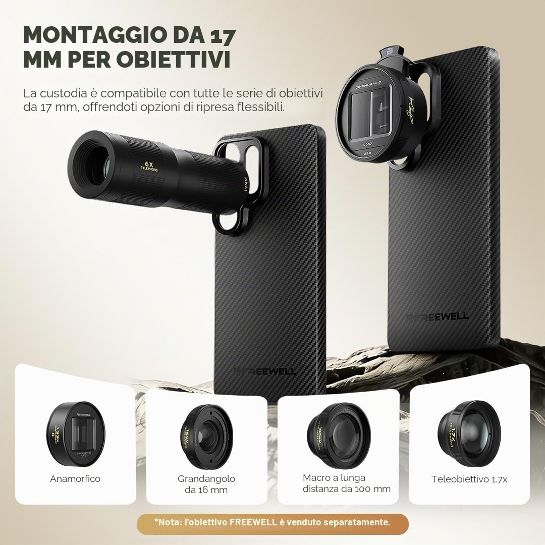 FREEWELL Pro Filmmaker Custodia per Samsung S26 Ultra | Filtro magnetico e obiettivo 17 mm, Kevlar Armor 5 × Più Forte dell'Acciaio, Nero