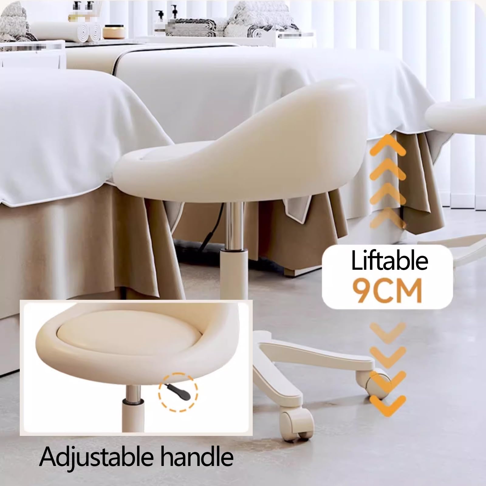 Sgabello Ergonomico Estetista Sgabello Girevole Altezza Regolabile da 35 a 44 cm, Sgabello per Toeletta Trucco con Schienale, Vari Colori Disponibili(White)