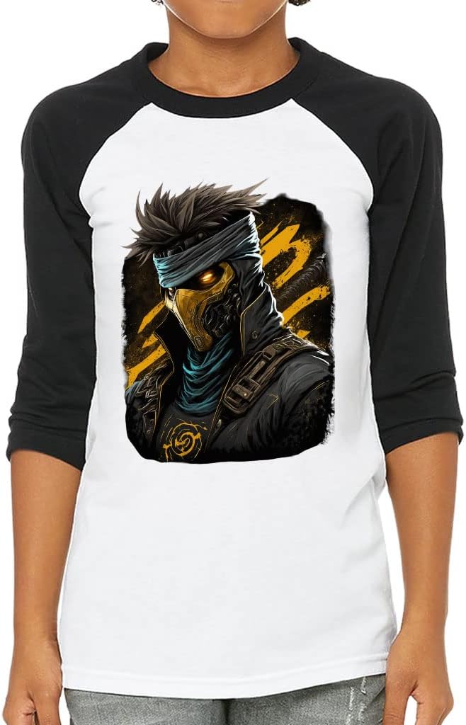 Ninja Print Kids' Baseball T-Shirt - Colorful 3/4 Sleeve T-Shirt - Cool Baseball Tee