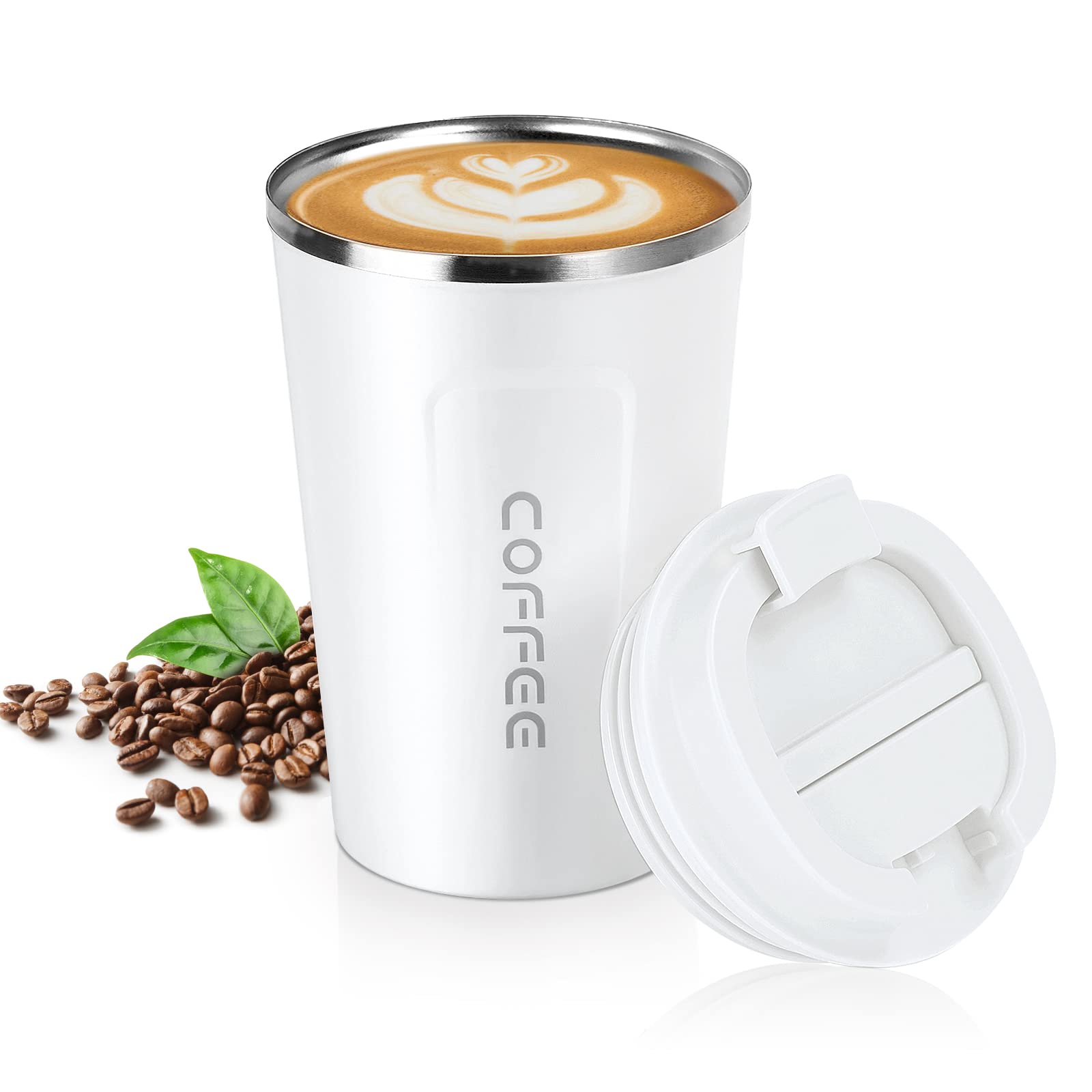 flintronic Thermobecher, 380 ML Kaffeebecher Thermo, Isolierbecher, Kaffeebecher to go Edelstahl DoppelwandigThermosflasche, BPA-frei, auslaufsicher Travel Mug