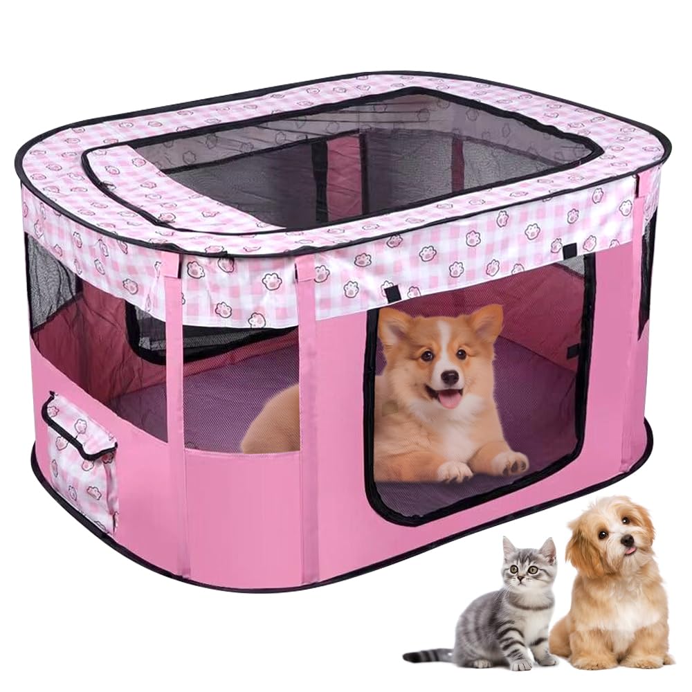 XEERUN Foldable Pet Playpen, Portable Dog Cat Kennel Cage, Pop Up Pet Tent Fence with Storage Bag
