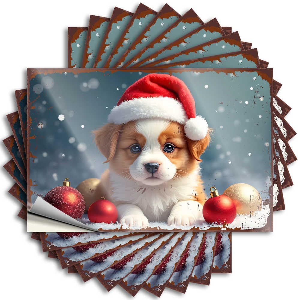 Sticker - Sweet Bottle Christmas Puppy with Festive Ornaments in Snowy Background for Darts Outdoor Fall Decor(12X18CM)