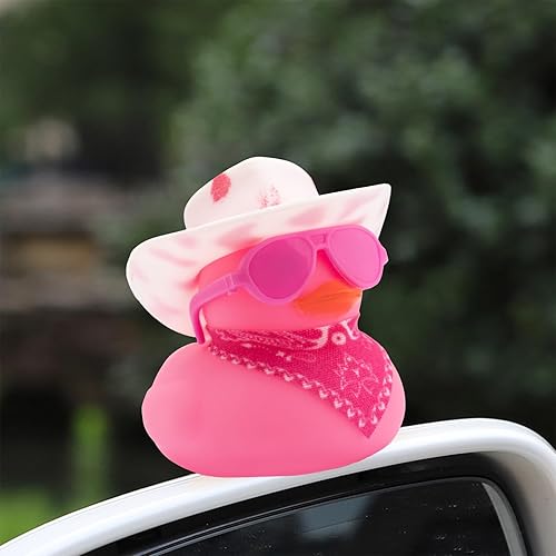 Miniatura 6 de wonuu Decoración de pato de goma para automóvil, accesorios de decoración de tablero de instrumentos de pato vaquero occidental con mini anillo de