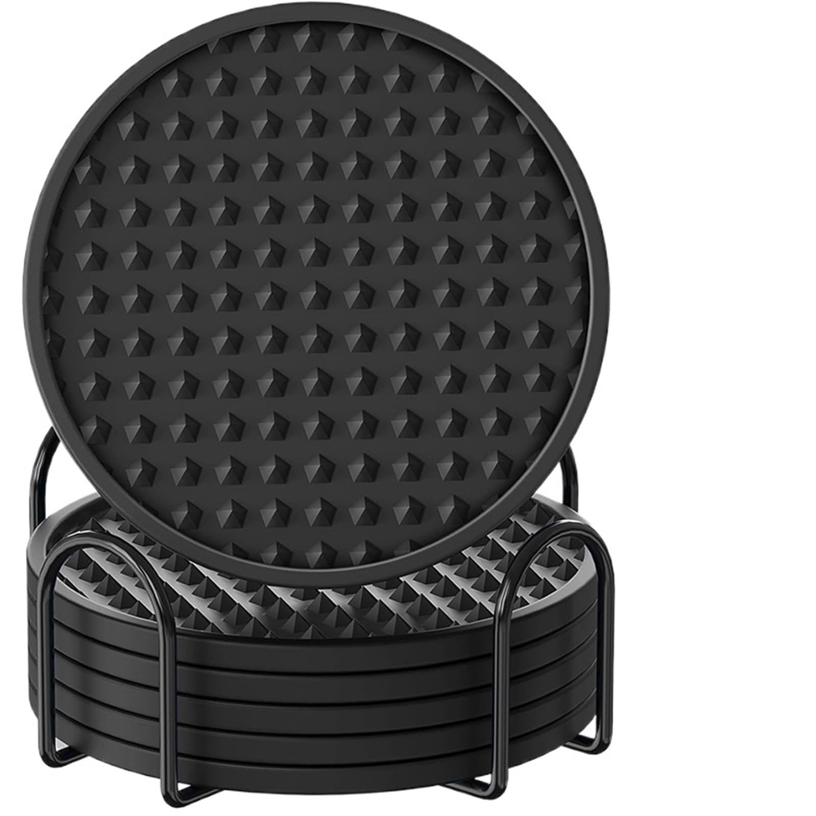 4Sets Coasters For Drinks Coaster With Holder Silicone Cup Mat Tabletop Protection Non-Slip For Home(Black)