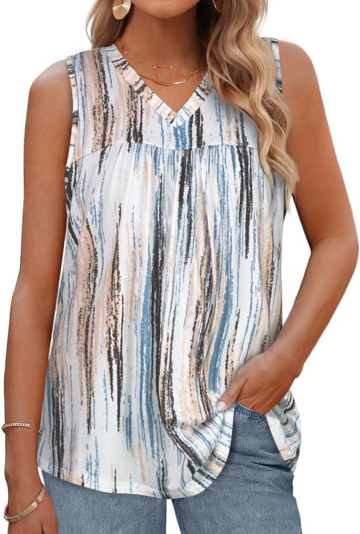 Womens Tank Tops Sleeveless Summer V Neck T Shirts Casual Loose Fit Tunic Blouses - Image 5