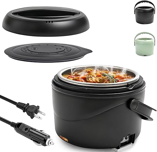Aotto Fiambrera eléctrica, calentador portátil de 40 onzas, calentador de almuerzo portátil para el trabajooficinacocheviajes 12V24V110V 3 en 1,